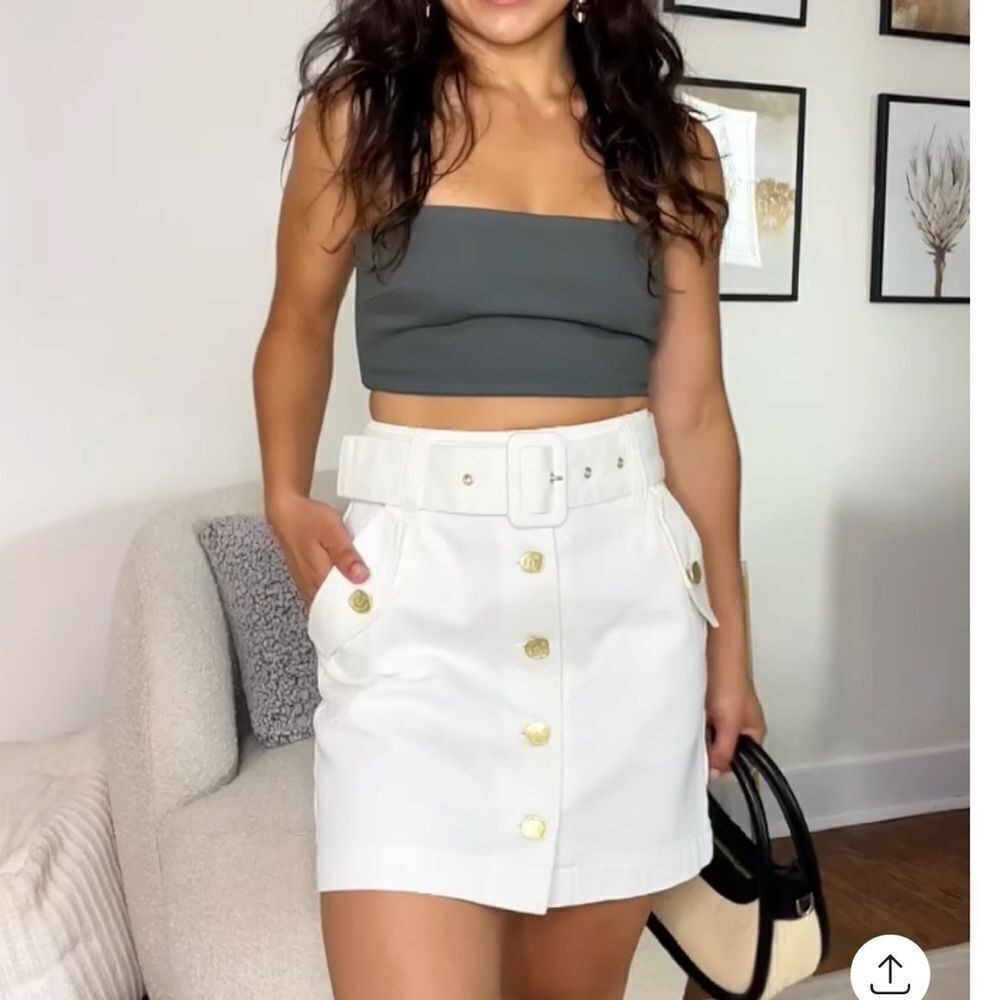NWT Jenner’ Naylor Plus Size White Denim Button Mini Skirt Oversized Belt - 18